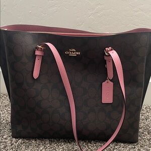 Coach Signature Brown Tote with Pink Accents